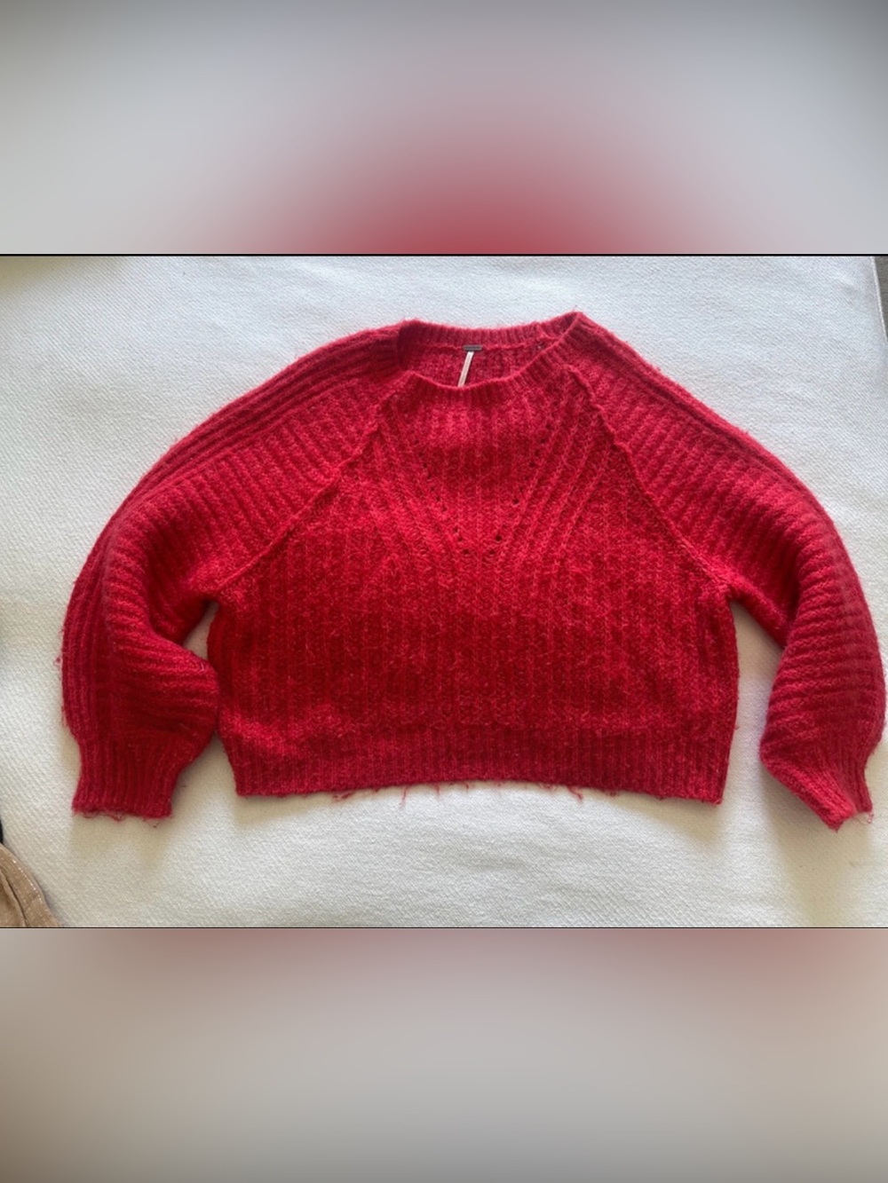 Free People Red Fuzzy Crewneck Sweater
